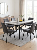 Mindy - Mesa Extensible + 6 Sillas Terciopelo - Gris