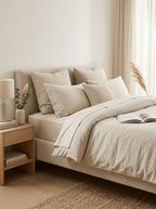 Mileno - Bed With Corduroy Headboard And Wooden Legs - Beige