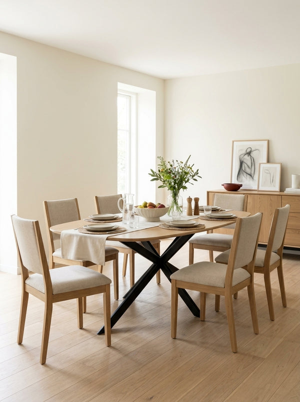 Linz - Table À Manger En Bois Et Pied En Métal - 6 Personnes - Chêne