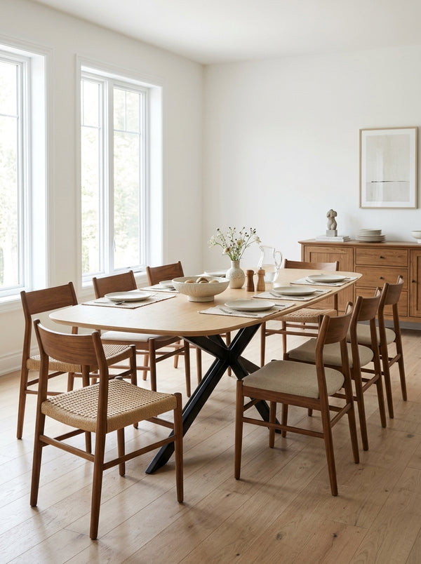 Linz - Table À Manger En Bois Et Pied En Métal - 8 Personnes - Chêne