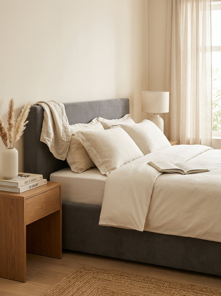 Tinali - Corduroy Storage Bed + Slatted Base - Gray