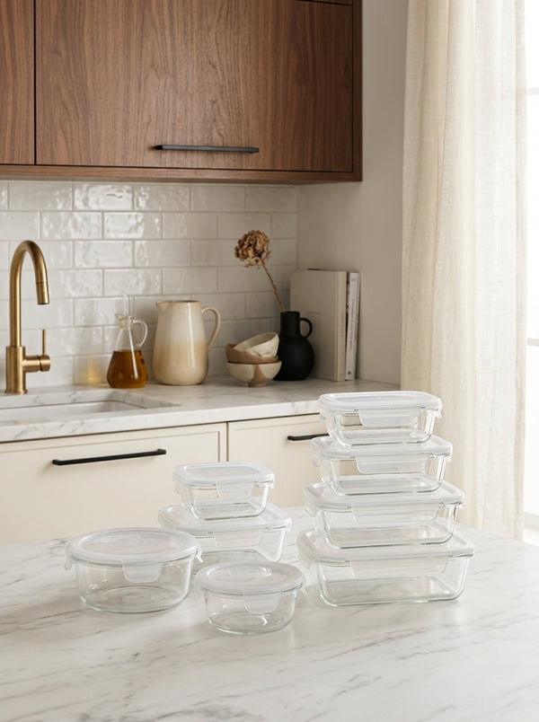 Set of 8 Glass Boxes with Clips - Transparent