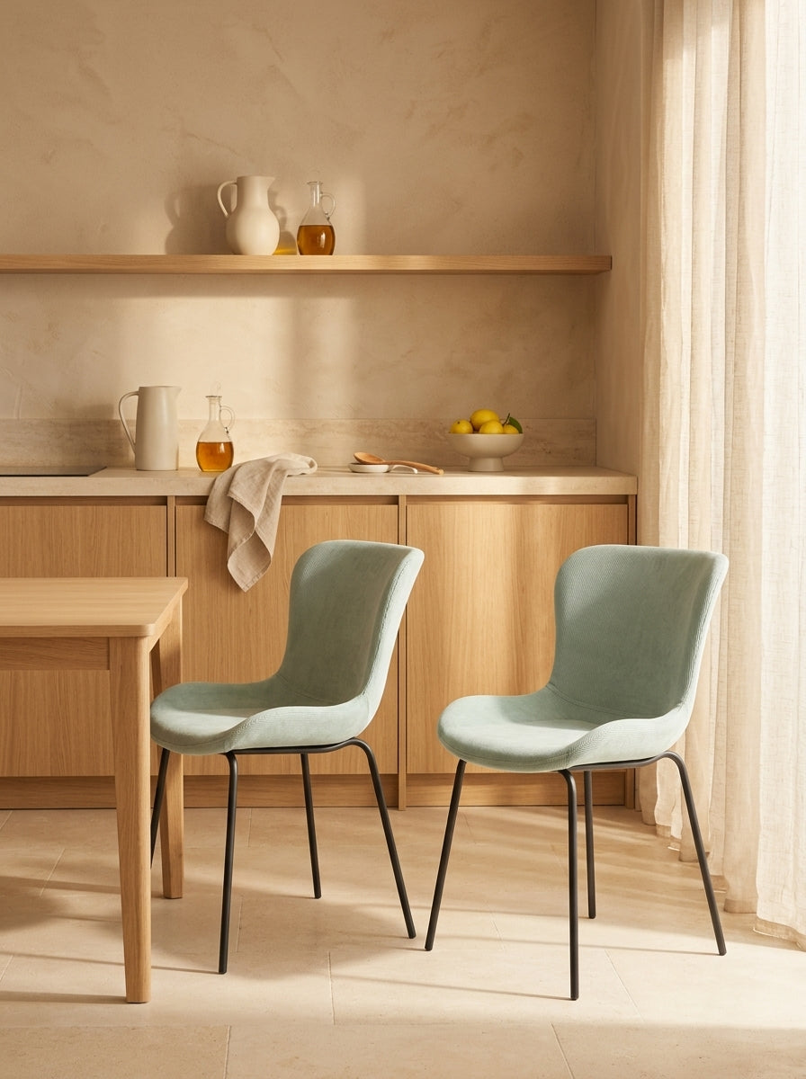Junzo Rib - Set of 2 Dining Room Chairs - Fabric - Light Green