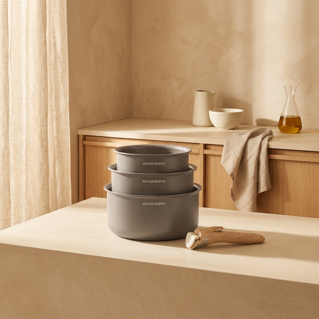 Set 3 Casseroles 16/18/20cm - Aluminium - Anti-Adhésif - Taupe