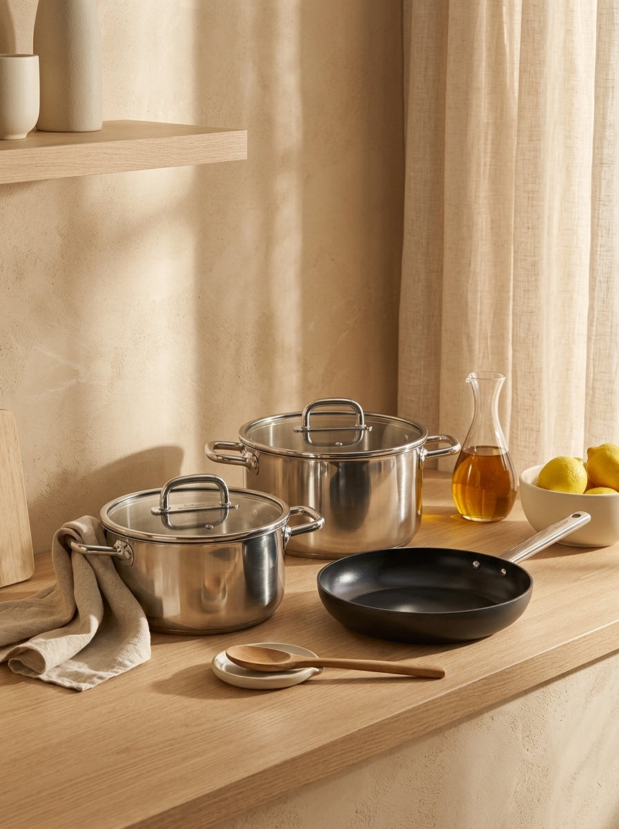 Ambre - Set De 5 Pièces En Inox/Alu - Argenté/Noir