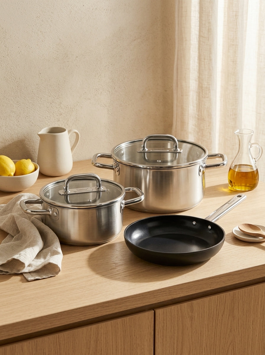 Aura - Set De 5 Pièces En Inox/Alu - Argenté/Noir