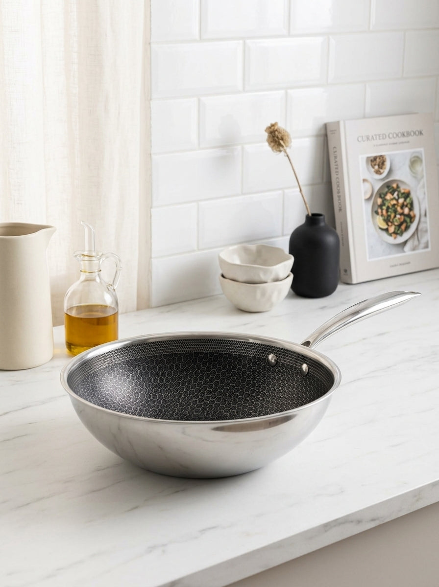 Hera - Wok Triplex Antiadhésive - Noir/Argenté - 2 Tailles