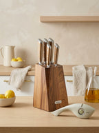 Opaline - Bloc De 5 Couteaux En Bois + Un Aiguiseur 3 En 1 - Bois/Blanc