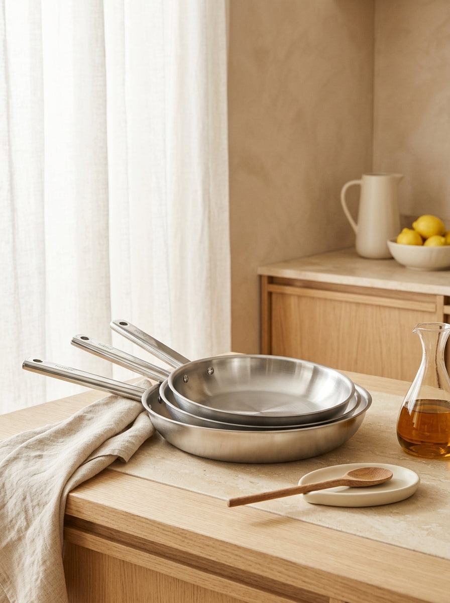 Prestancia - Set De 3 Poeles Inox - 20/24/28 - Argenté
