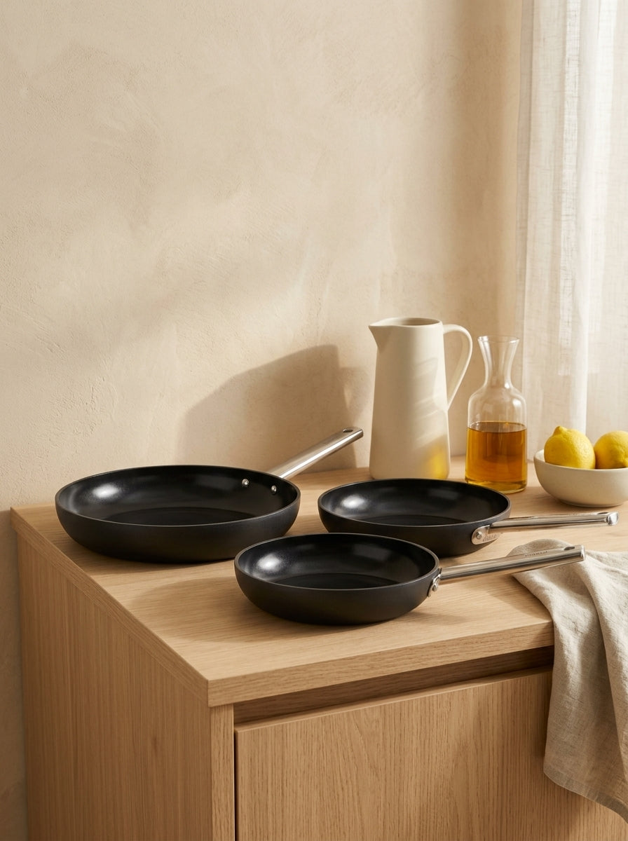 Eternel - Set De 3 Poeles - 20/24/28cm -  Aluminium Avec Revêtement Céramique - Full Induction - Noir
