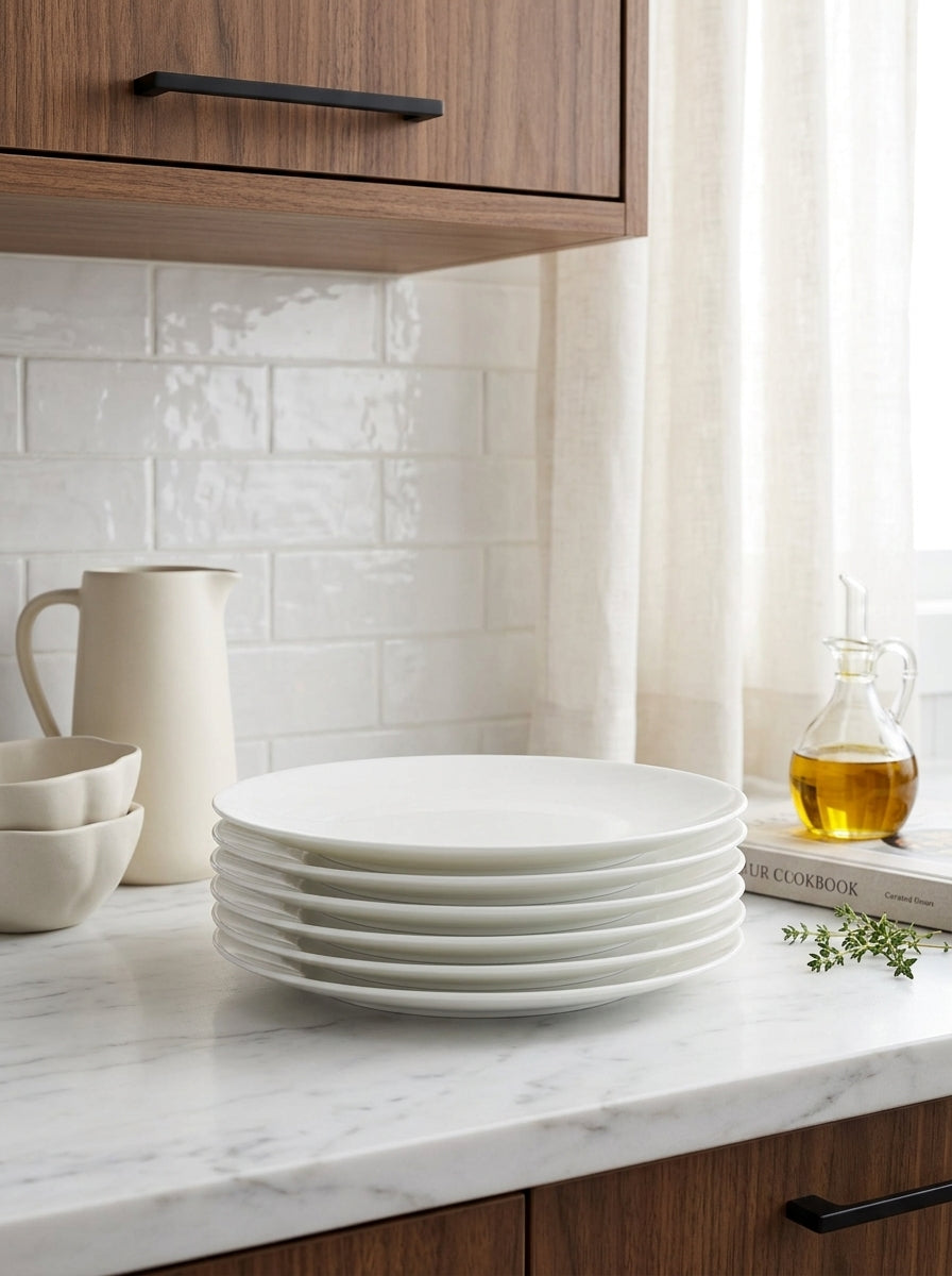 Taidu Ii - 6 Assiettes Plates En Bone China - 26,7Cm - Blanc