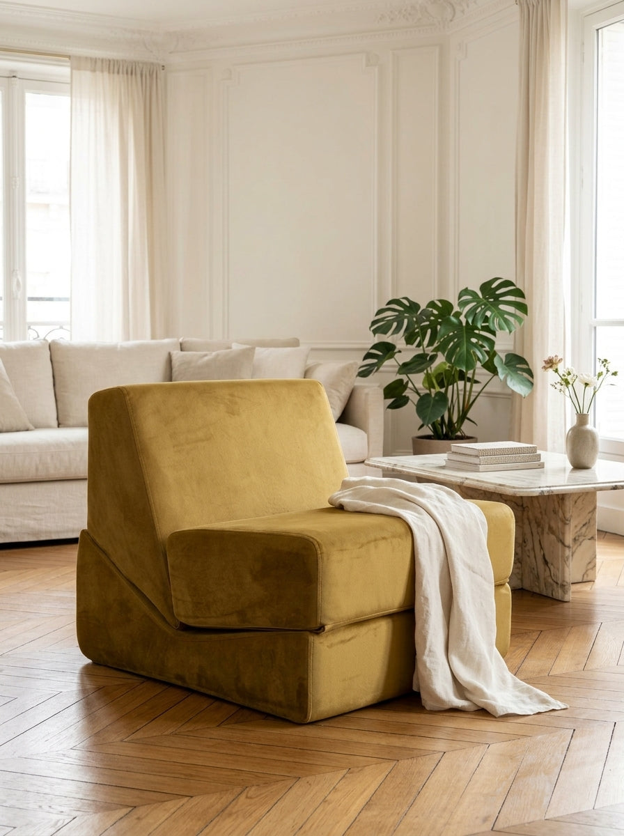 1-Seater Convertible Sofa Bed Origami - Mustard