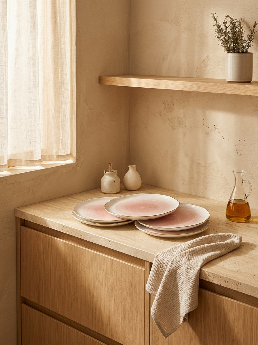 Artesanal - Set De 4 Assiettes Plates - Porcelaine - Rose