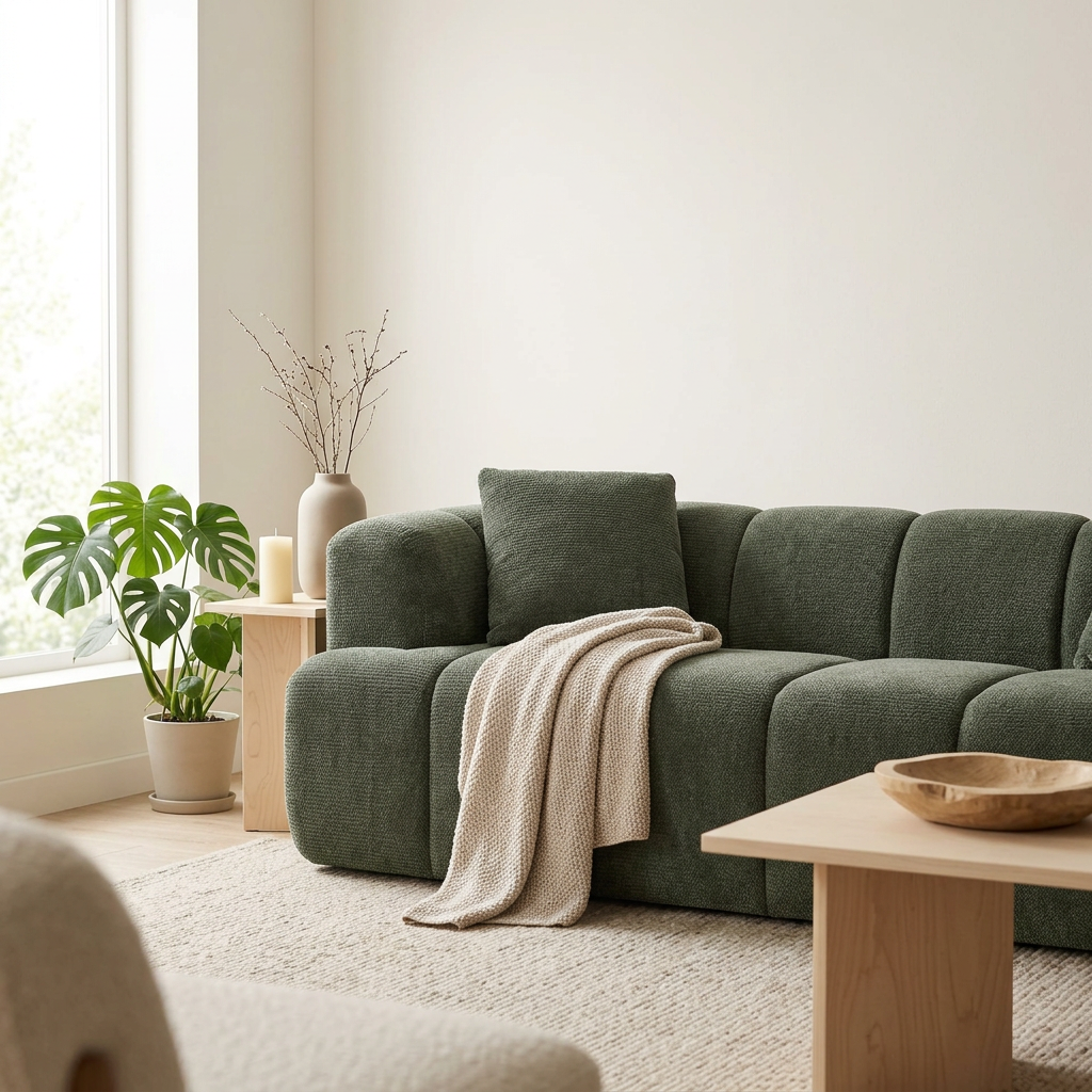 Orva - Canapé Droit Compressé 3 Places - Tissu Chenille - Vert