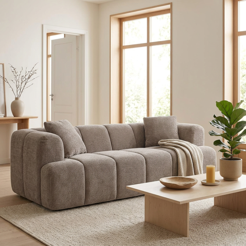 Orva - Canapé Droit Compressé 3 Places - Tissu Chenille - Taupe