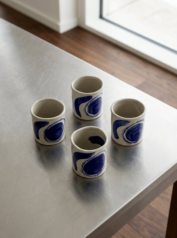 Sophia - Set Of 4 Coffee Cups - Stoneware - Beige Blue