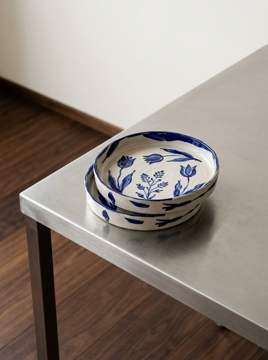 Sophia - Surtido De 2 Platos De Pasta - Gres - Beige Azul