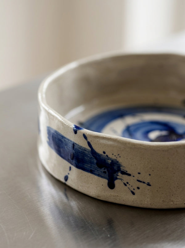 Sophia - Oval Deep Serving Platter - Stoneware - Beige Blue