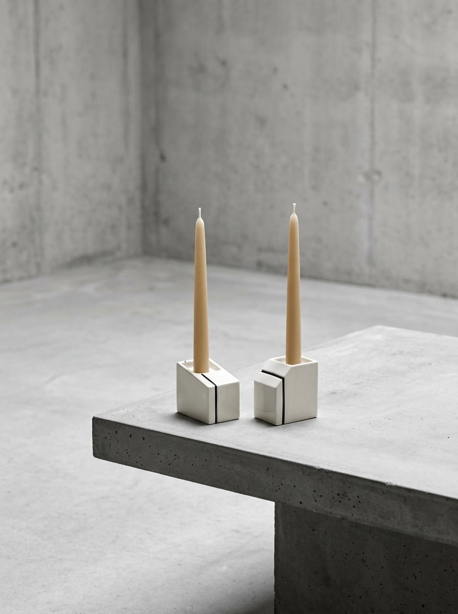 Accessories Silos - Set Di 2 Portacandele - Porcellana - Bianco
