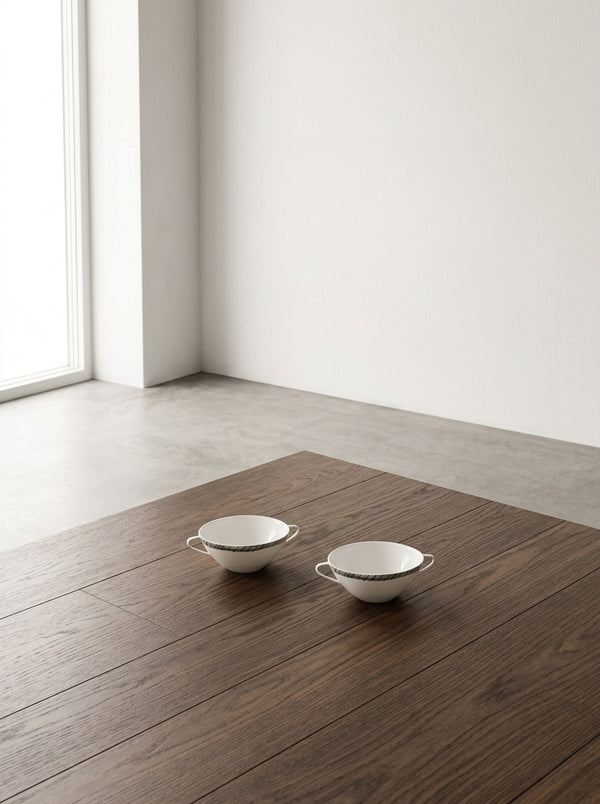 Midnight Flowers - 2er-Set Suppentassen - Bone-China-Porzellan - Fiore Rosa