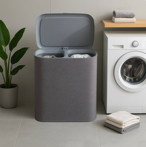 Panier à linge en tissu 50L SVEN avec couvercle et 2 sacs amovibles séparateurs, grande capacité, pliable et pratique