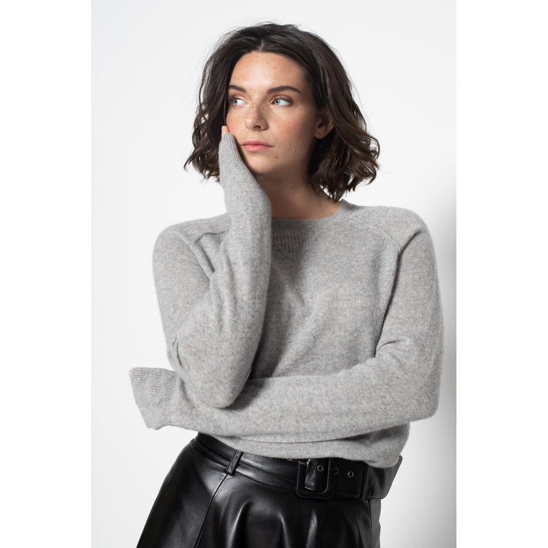 Sudadera Etret Gris Heather Con Cuello Redondo, Jersey, 100% Cachemira, 2 Hilos - Mujer