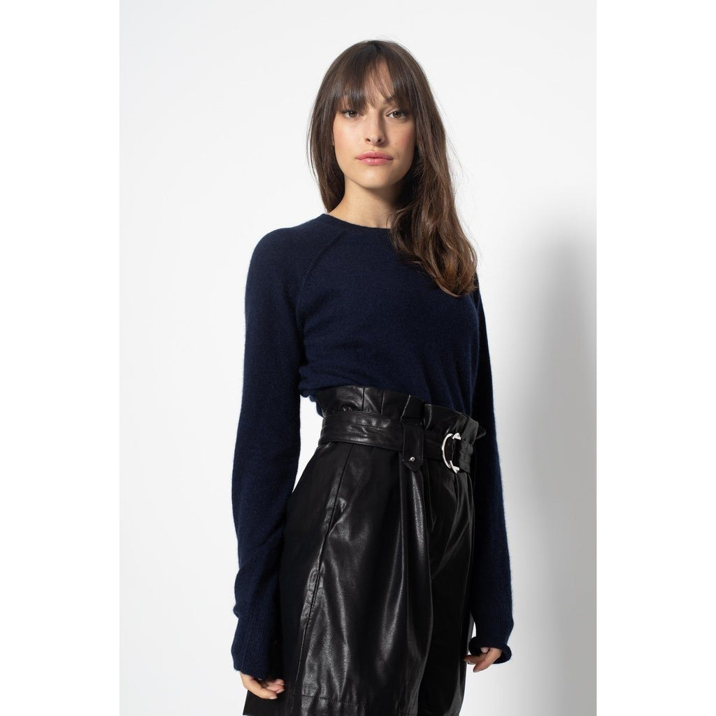 Sudadera Etret Azul Marino Con Cuello Redondo, Jersey, 100% Cachemira, 2 Hilos - Mujer