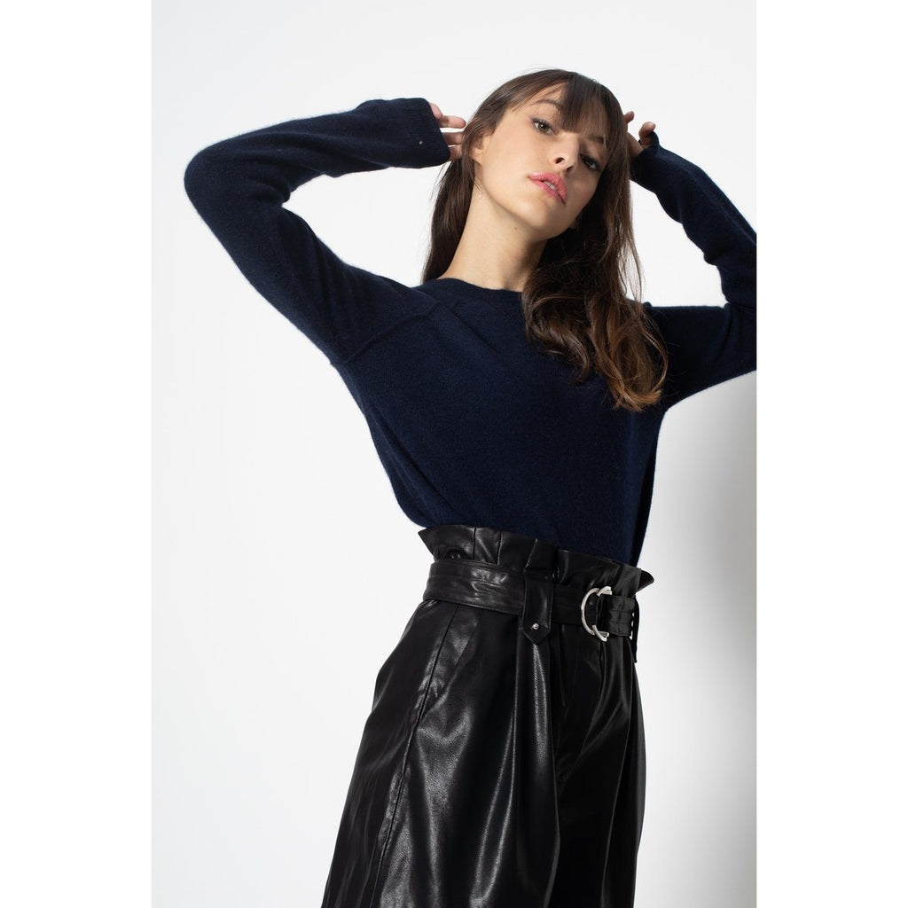 Sudadera Etret Azul Marino Con Cuello Redondo, Jersey, 100% Cachemira, 2 Hilos - Mujer