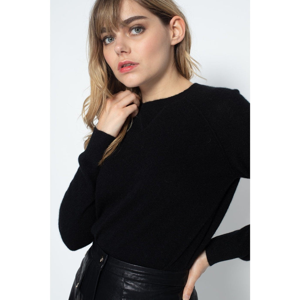 Perfect Cashmere - Wilma Black Round Neck Sweatshirt, 100% Cashmere, 2 Yarns, Jersey - Women