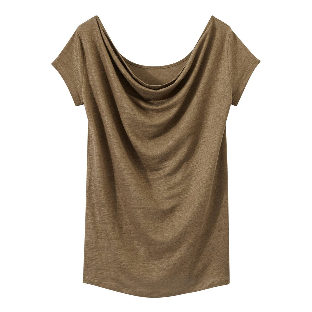 T-Shirt Col Bénitier Au Dos En Lin Irisé - Femme