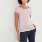 T-Shirt Col Bénitier Au Dos En Lin Irisé - Femme