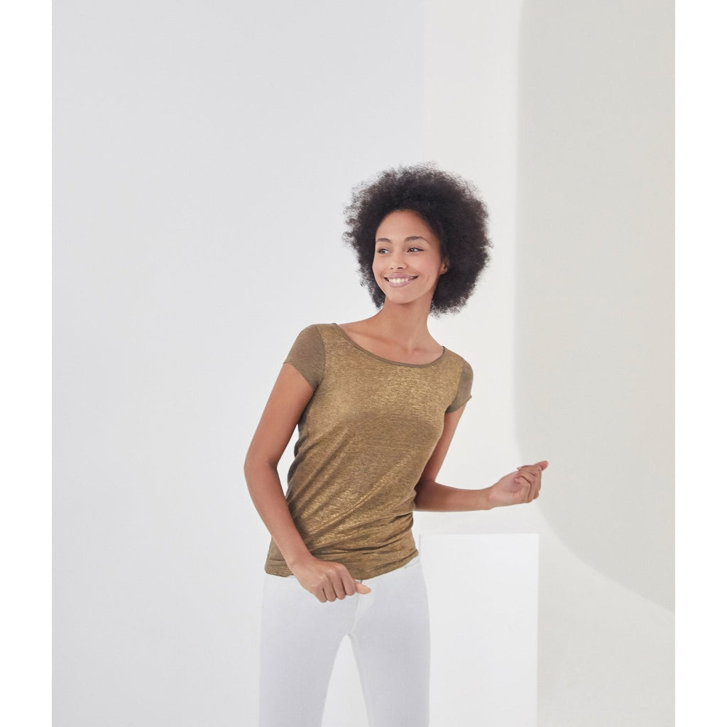 T-Shirt Col Bénitier Au Dos En Lin Irisé - Femme