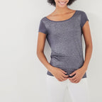 T-Shirt Col Bénitier Au Dos En Lin Irisé - Femme