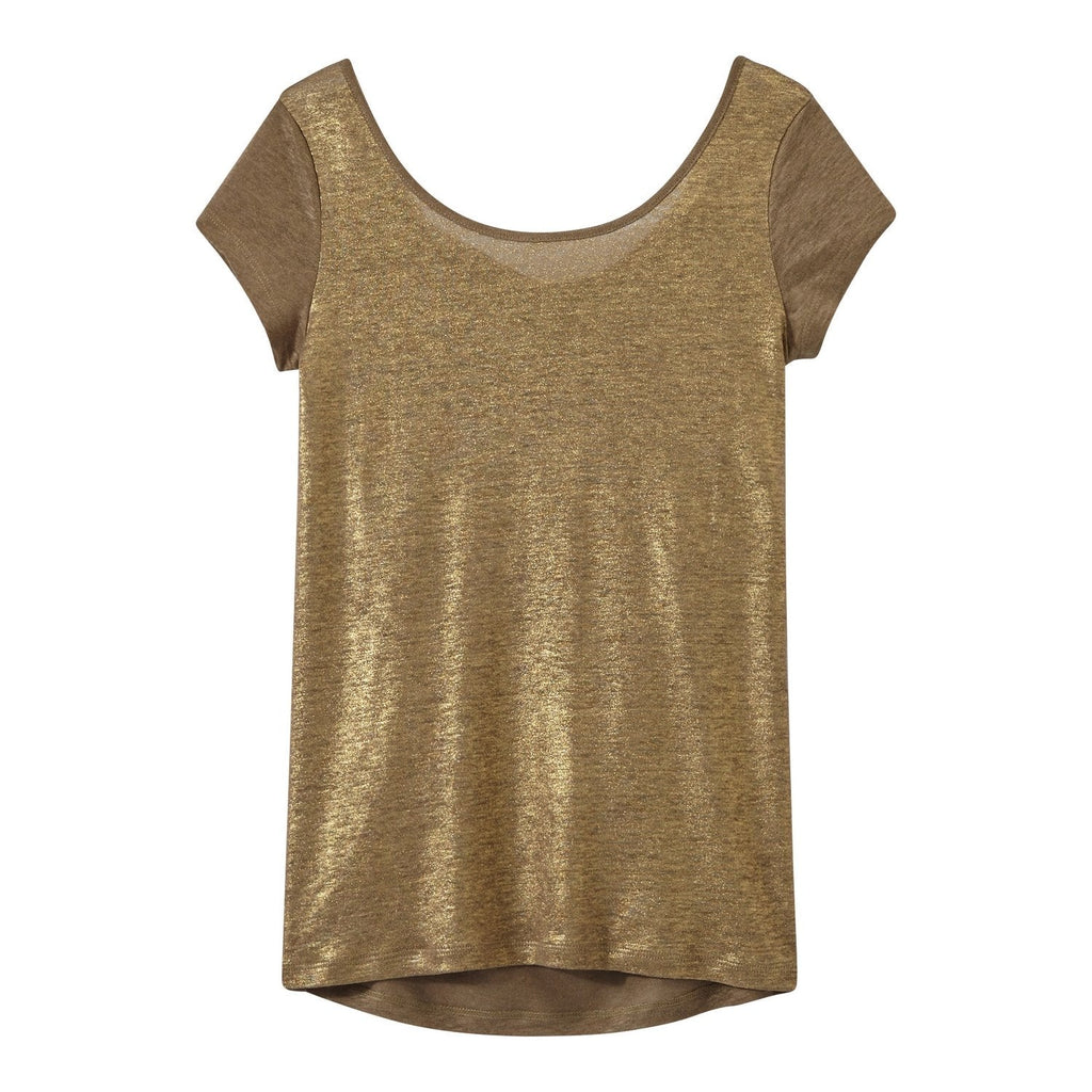 T-Shirt Col Bénitier Au Dos En Lin Irisé - Femme