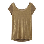 T-Shirt Col Bénitier Au Dos En Lin Irisé - Femme