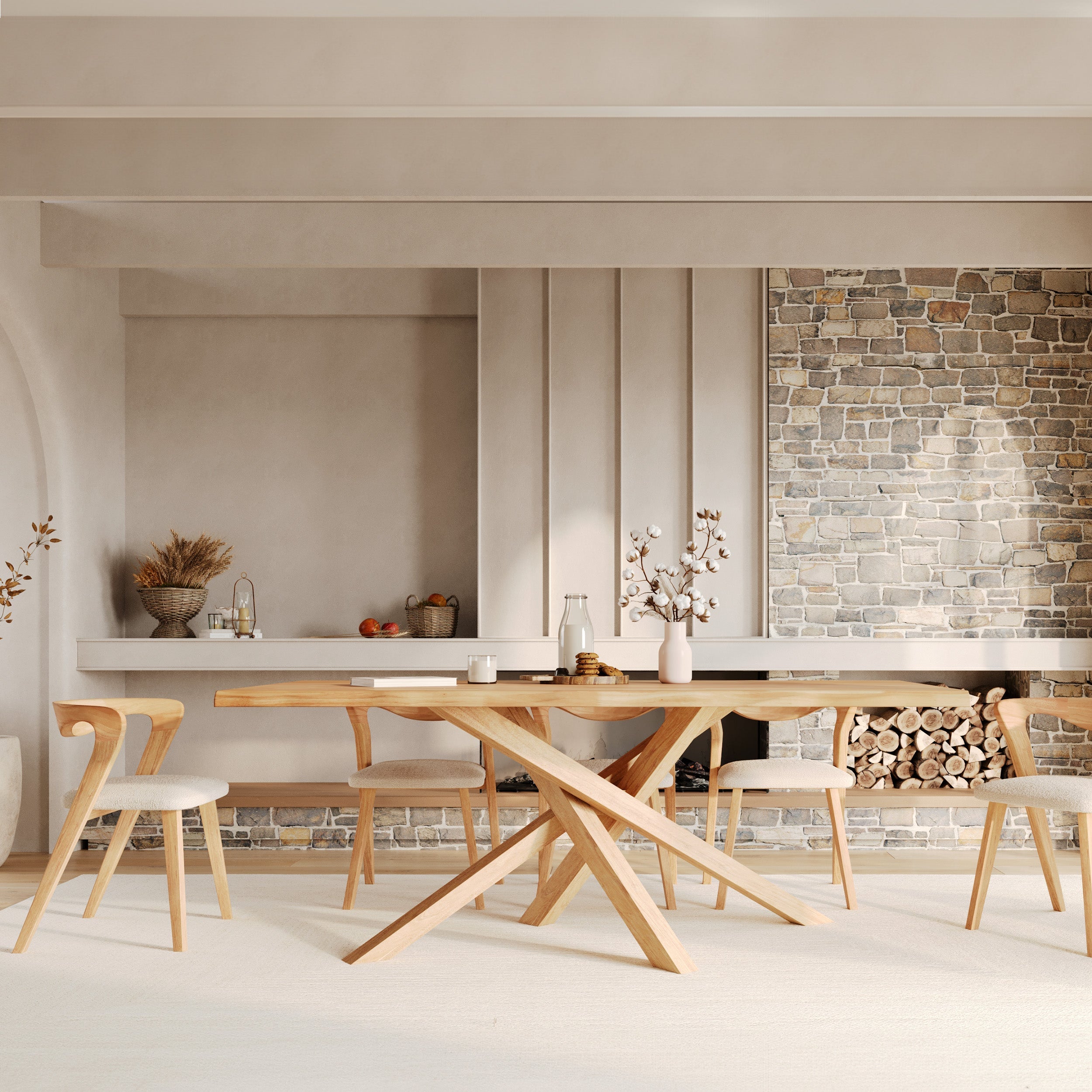 Robin - Rectangular Table in Light Solid Rubberwood for 8 People