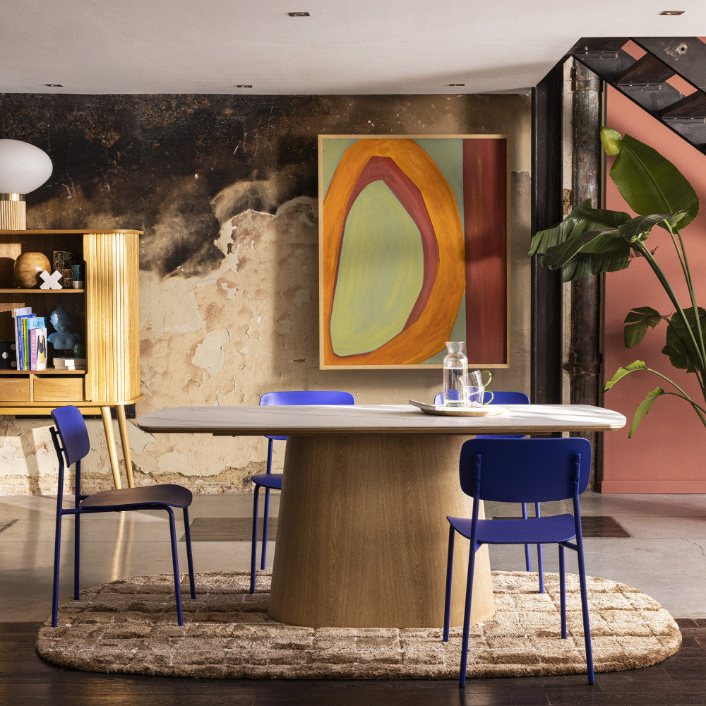 Reno - Mesa de comedor para 8 personas - Efecto mármol y madera - Madera clara