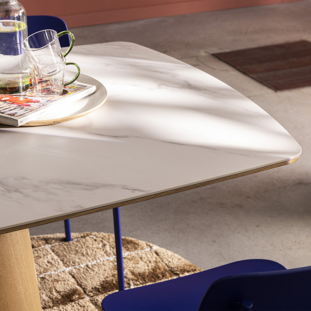 Reno - Mesa de comedor para 8 personas - Efecto mármol y madera - Madera clara