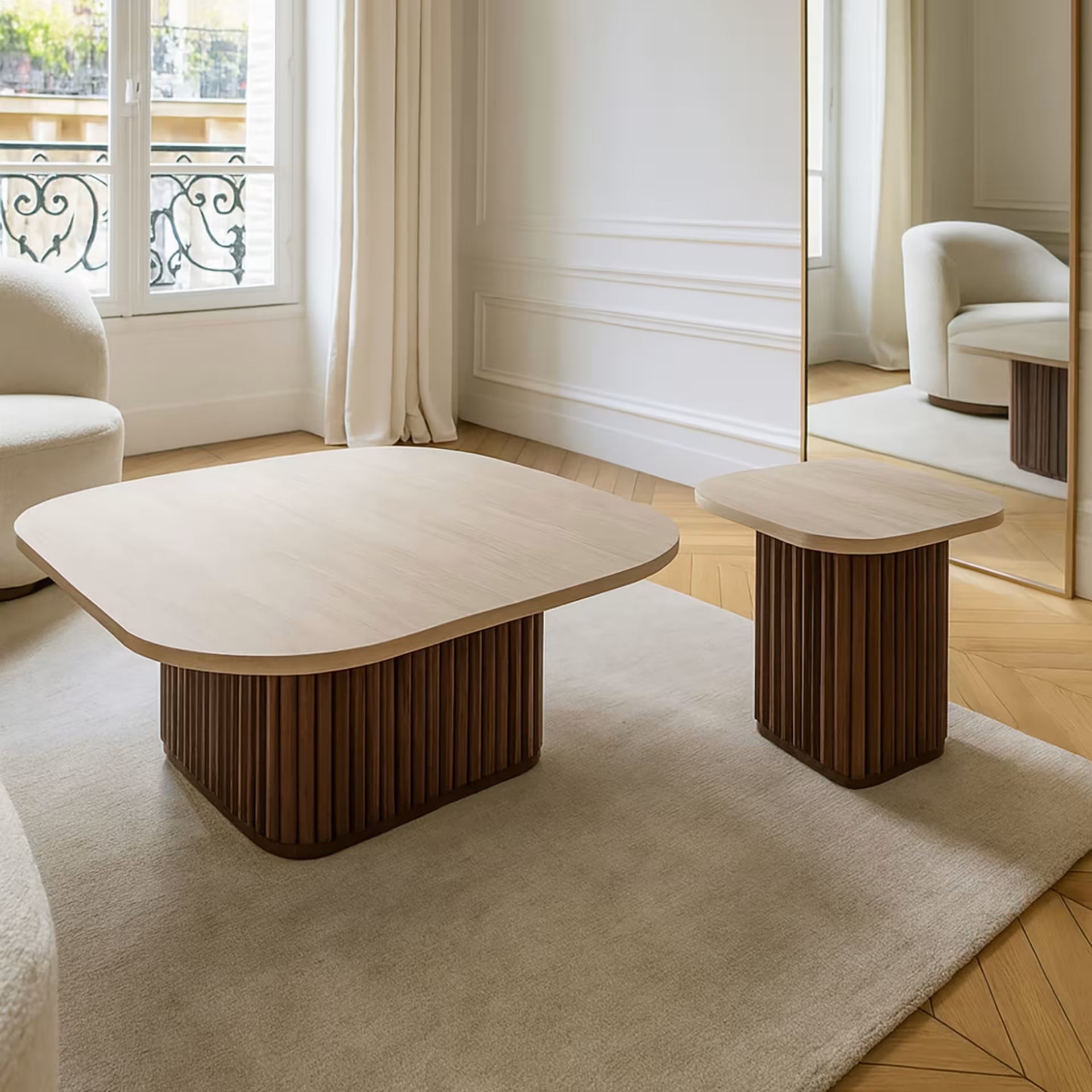 Esther - Square Coffee Table with Natural Travertine Effect