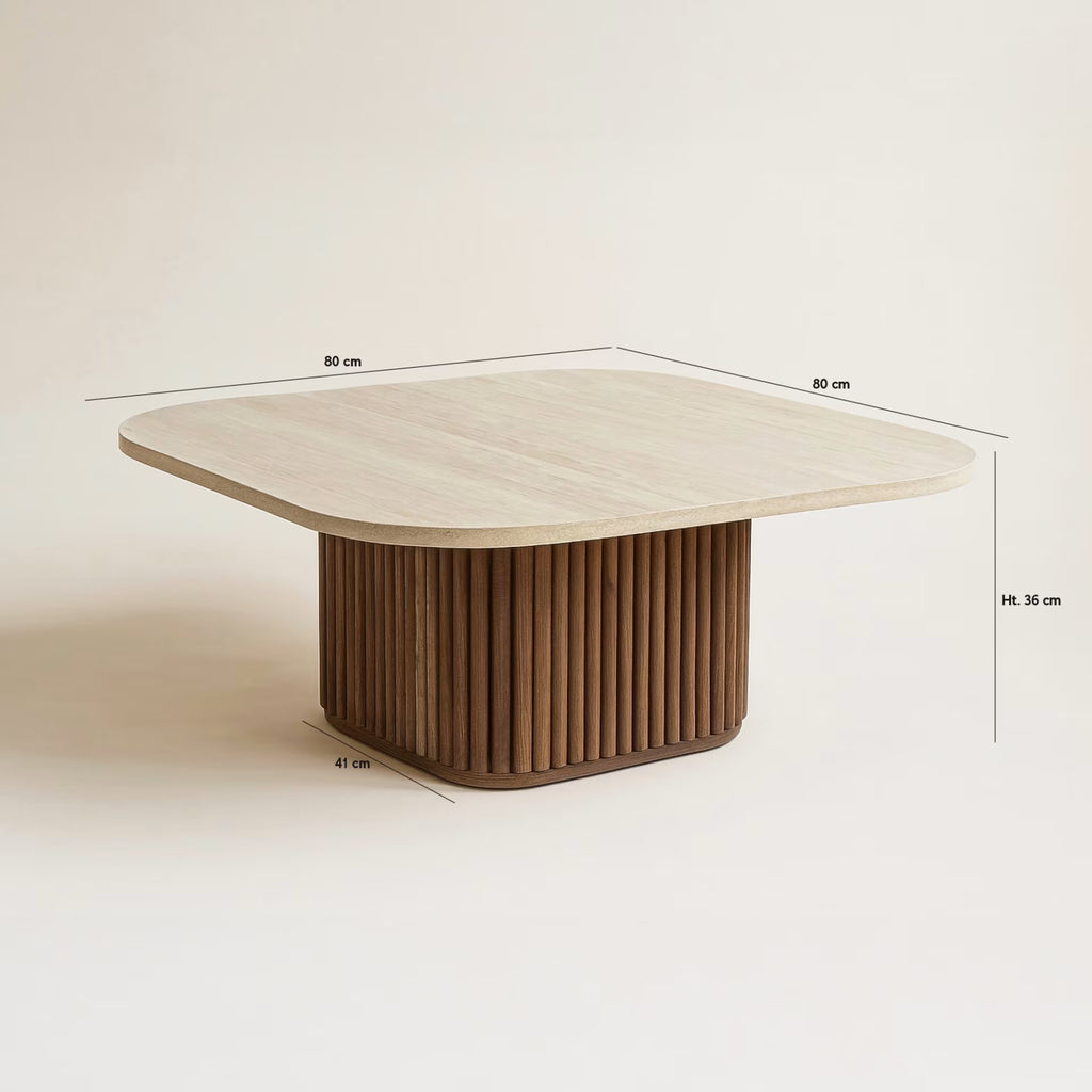 Esther - Square Coffee Table with Natural Travertine Effect
