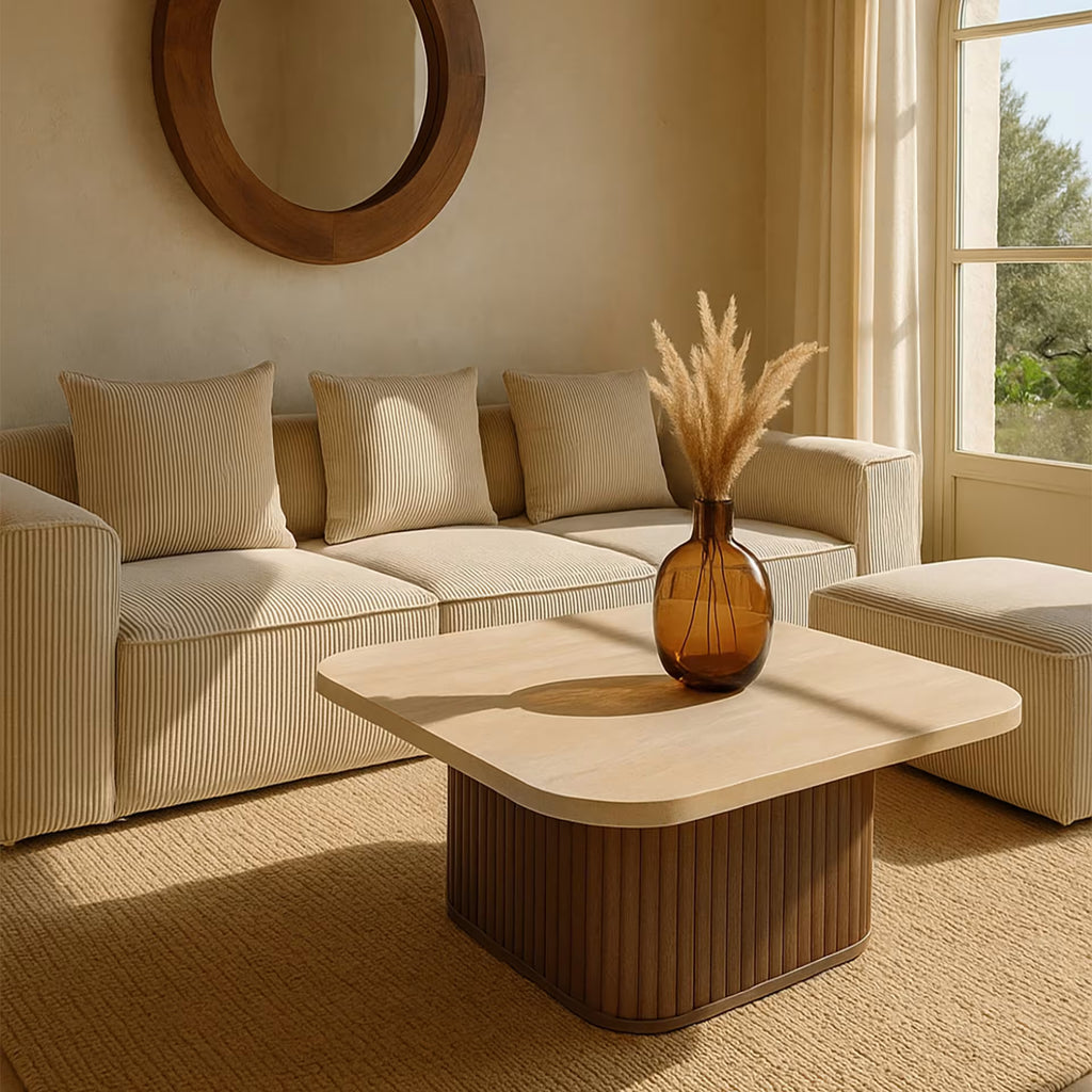Esther - Square Coffee Table with Natural Travertine Effect