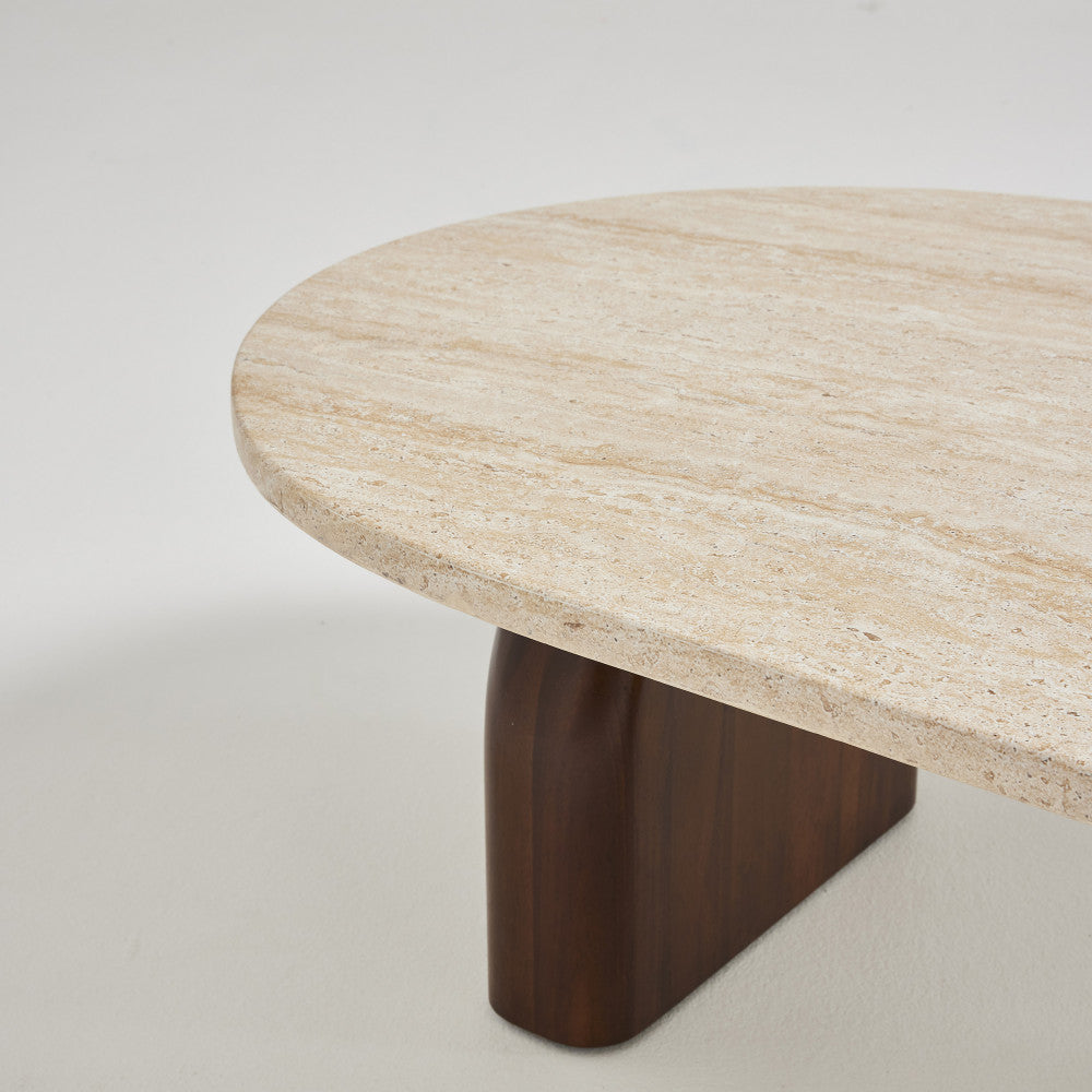 Lipali - Mesa de centro de madera - Efecto travertino - Beige