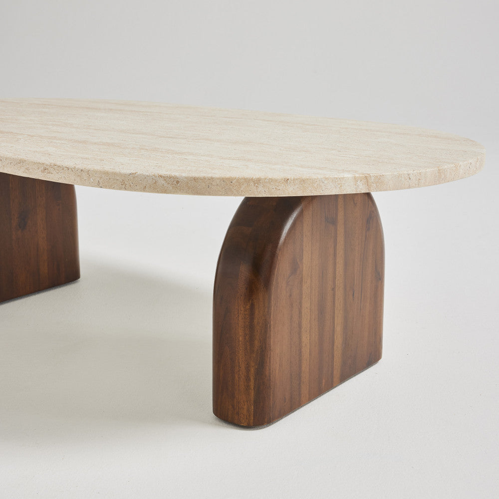 Lipali - Mesa de centro de madera - Efecto travertino - Beige