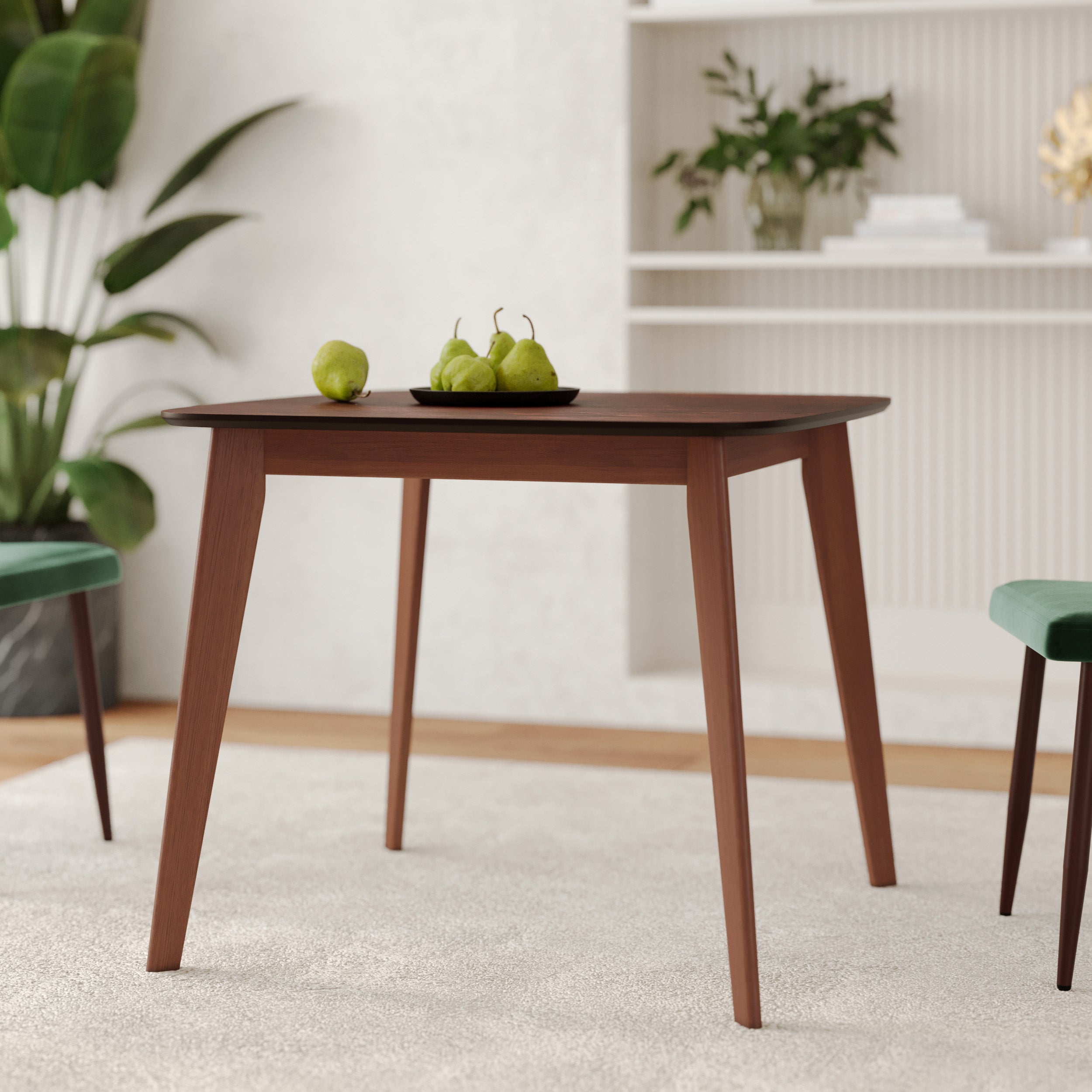 Julio - Square Table for 4 People in Dark Wood with Walnut Finish
