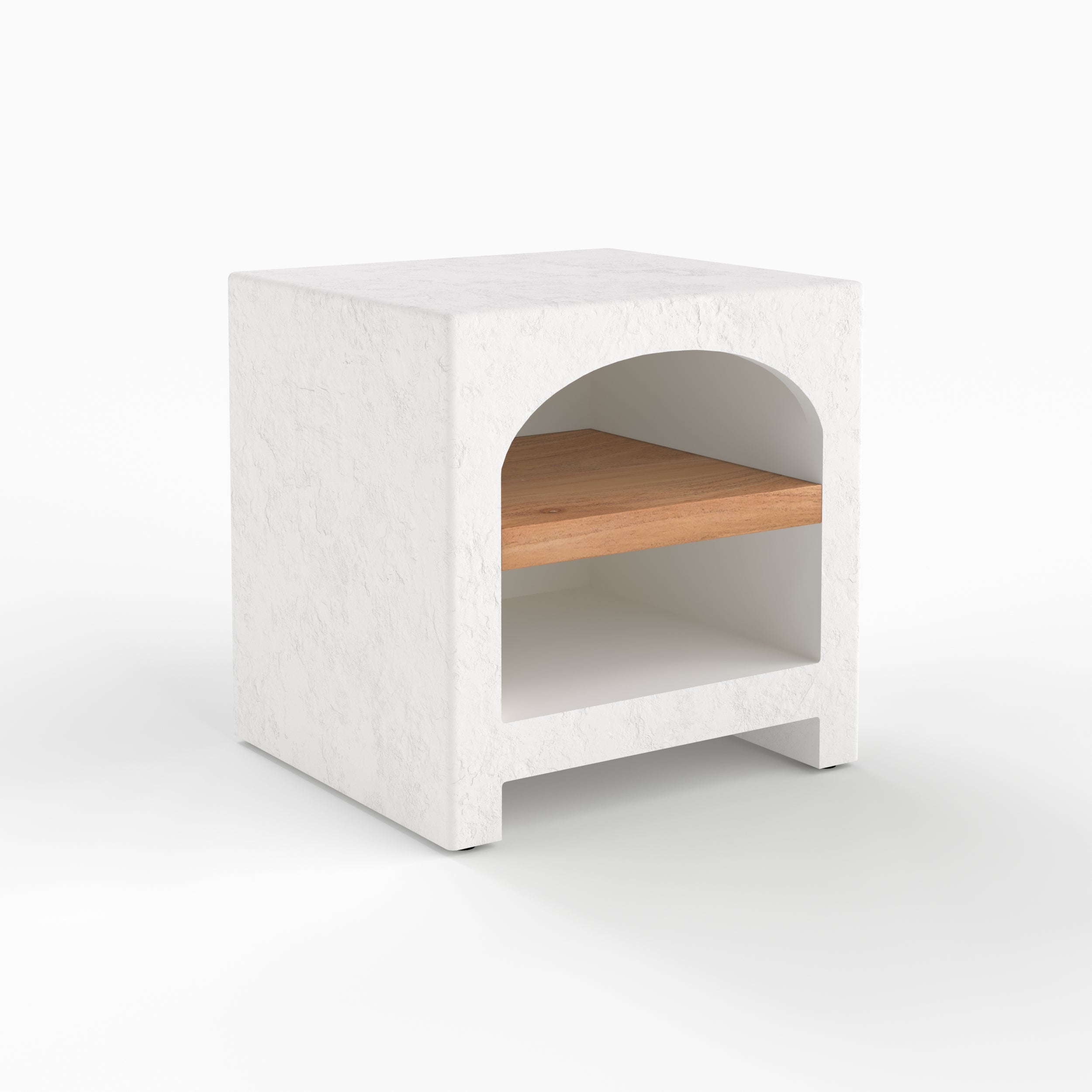 Fira - Bedside Table In Off-White Plaster And Acacia Wood