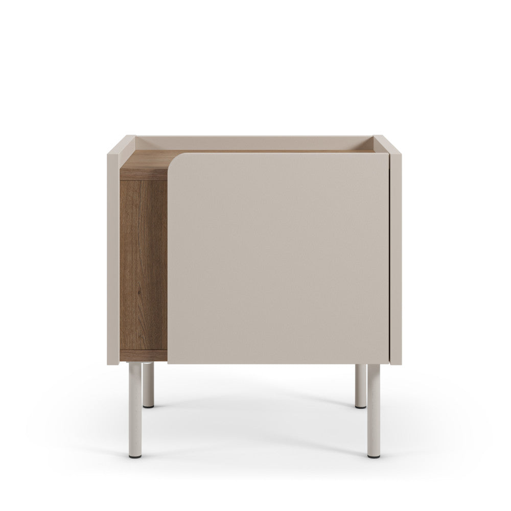 Boxy - Mesita de noche de 1 puerta y metal - Madera - Beige