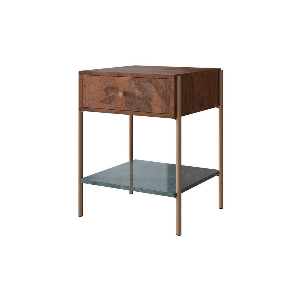 Doori - Mango Wood And Green Marble Bedside Table