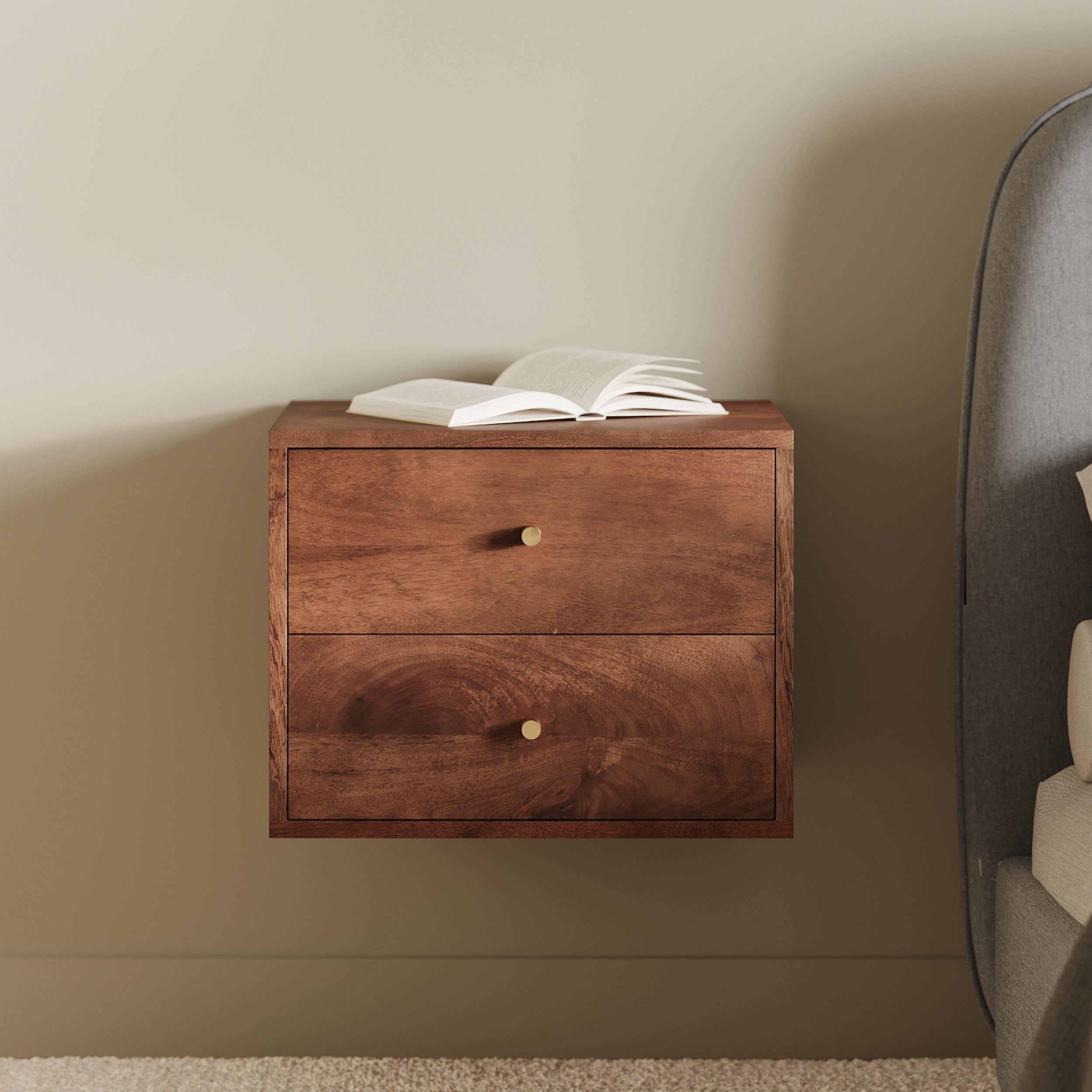 Oréa - Suspended Bedside Table in Mango Wood