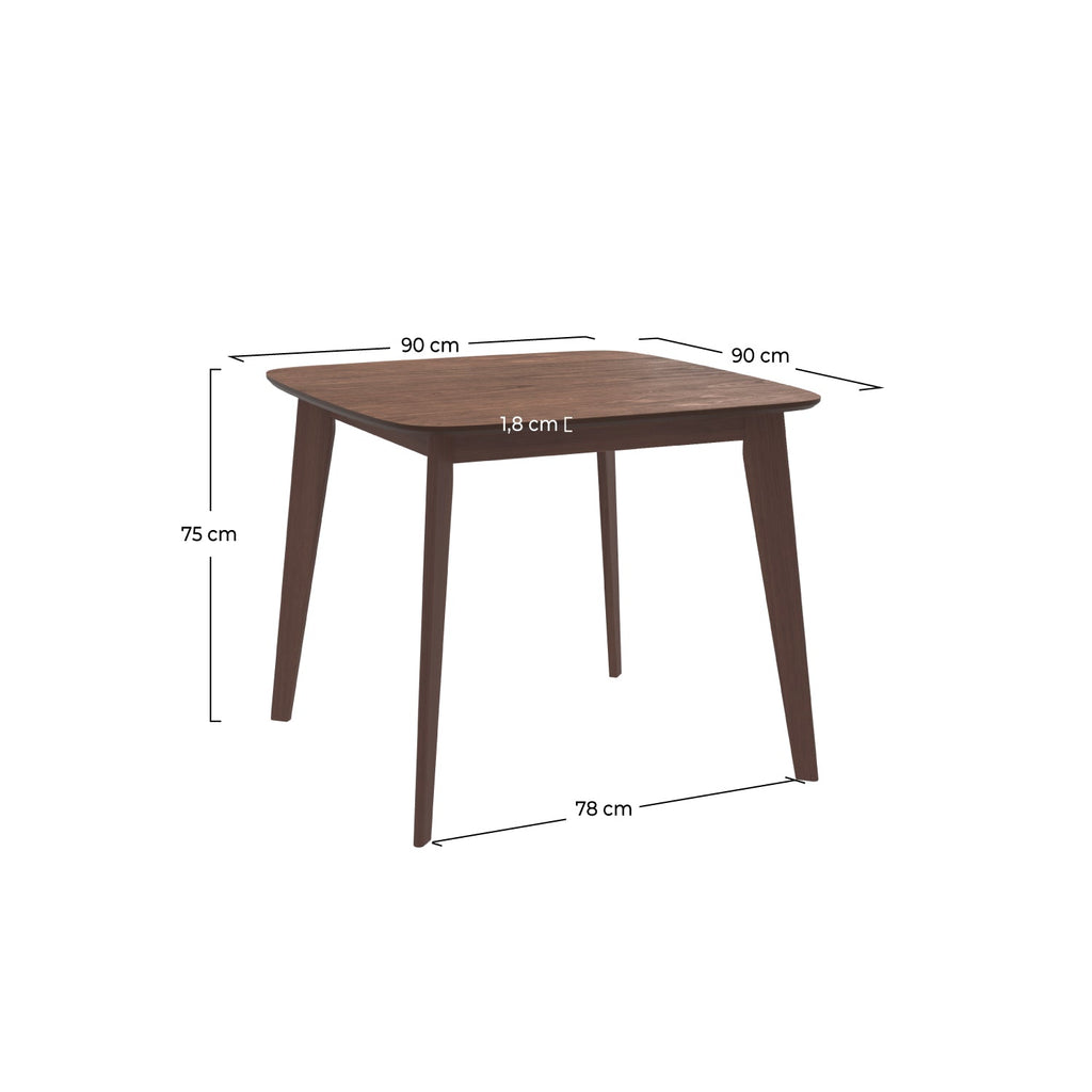 Julio - Square Table for 4 People in Dark Wood with Walnut Finish