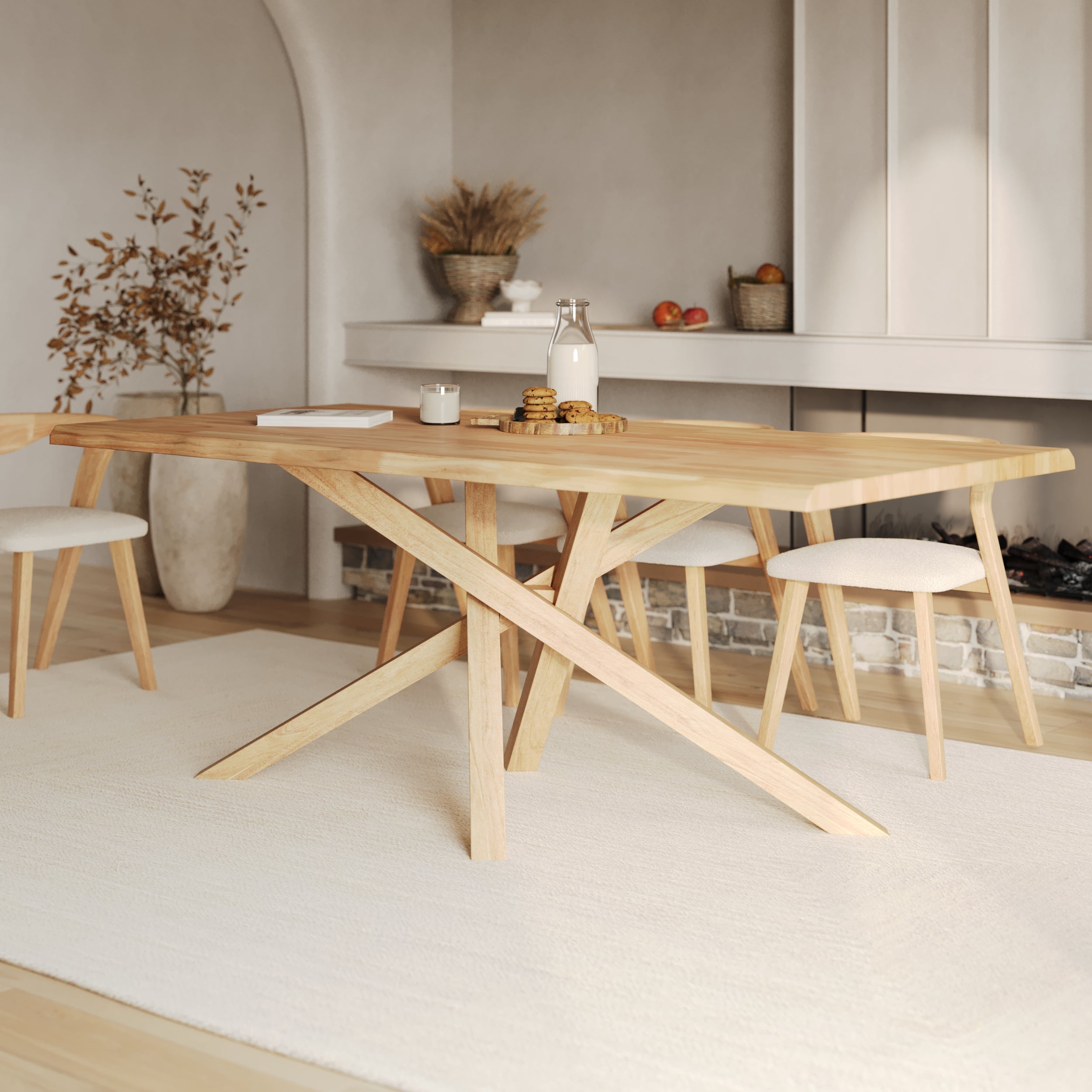 Robin - Rectangular Table in Light Solid Rubberwood for 8 People